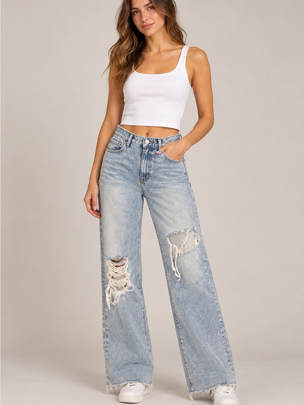 Flying Monkey Icon Wide-Leg Distressed Jeans – Size 26